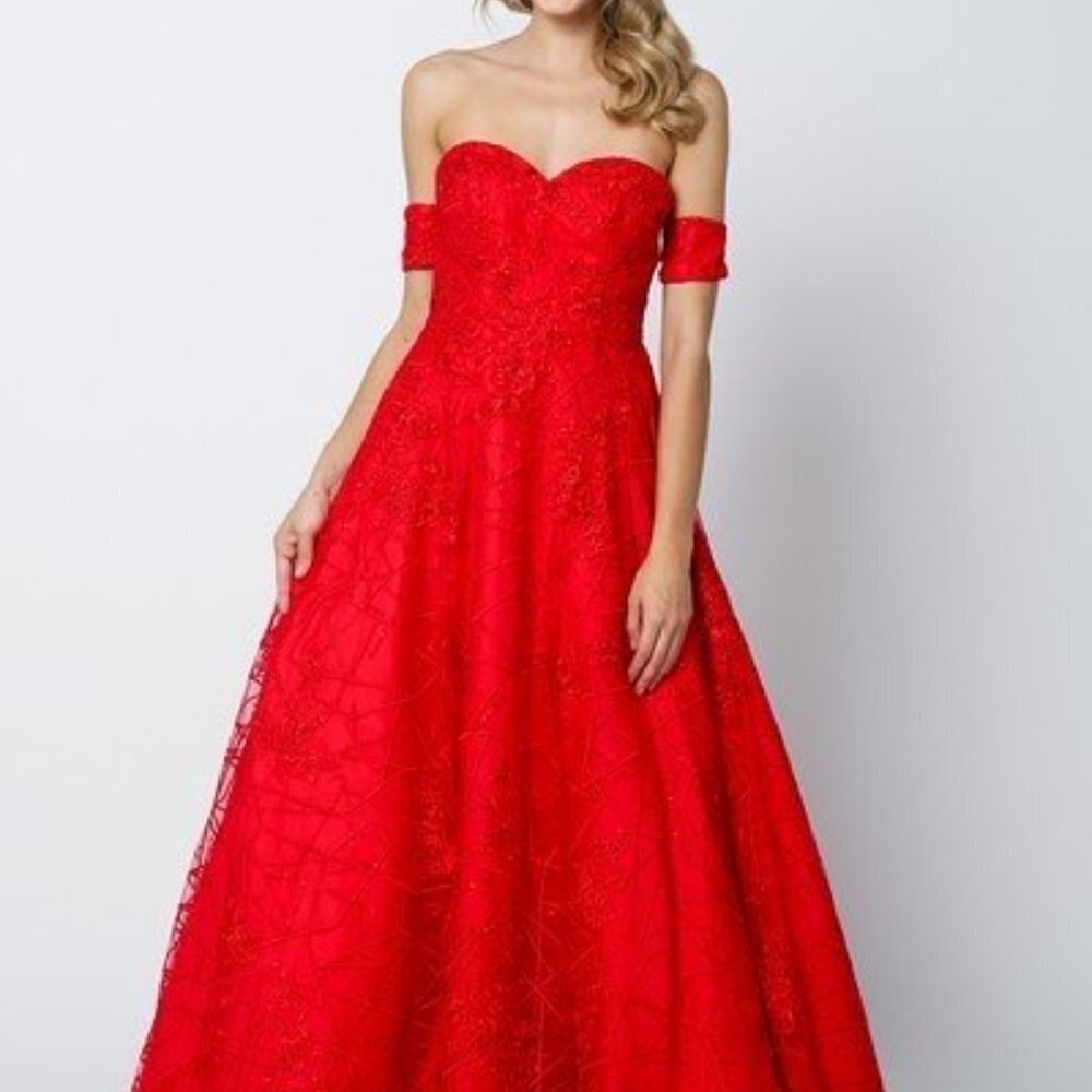 N/A Sequined Off Shoulder A-Line Dress JT692